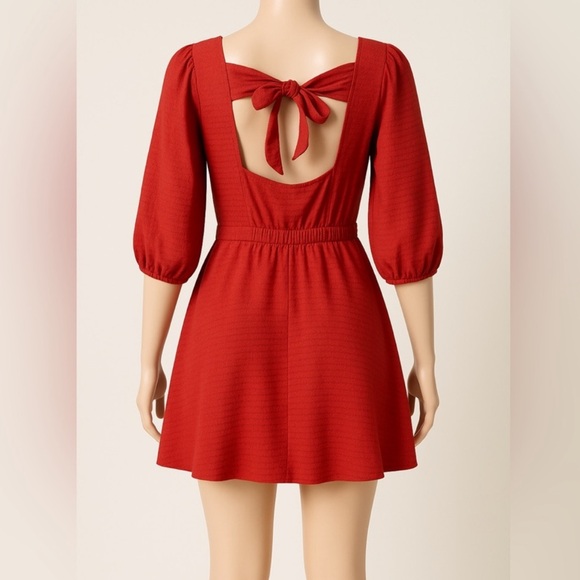 Band Of The Free Josette Red Puff Sleeve Mini Dress Tie Back Elastic Waist Small - Picture 5 of 6